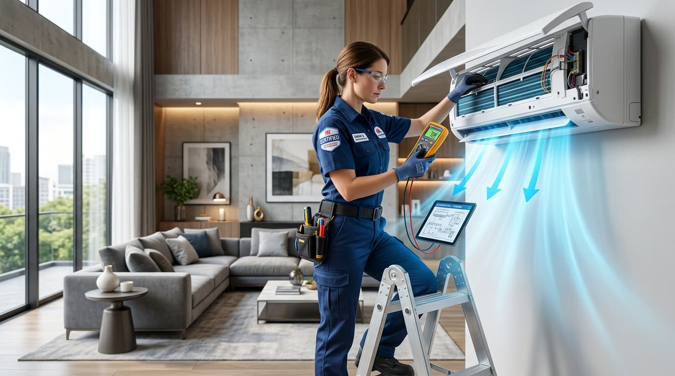 HVAC Technician Servicing AC in Dubai